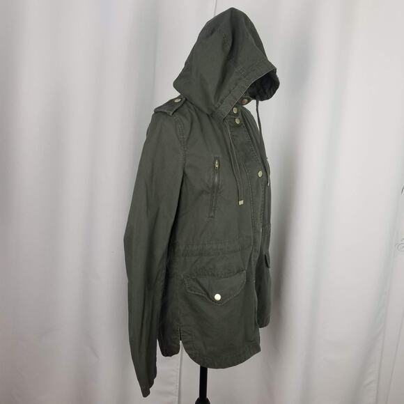 Love Tree Women's Cotton Long Sleeve Buttons Tan Hooded Jacket Size Small - Picture 2 of 7